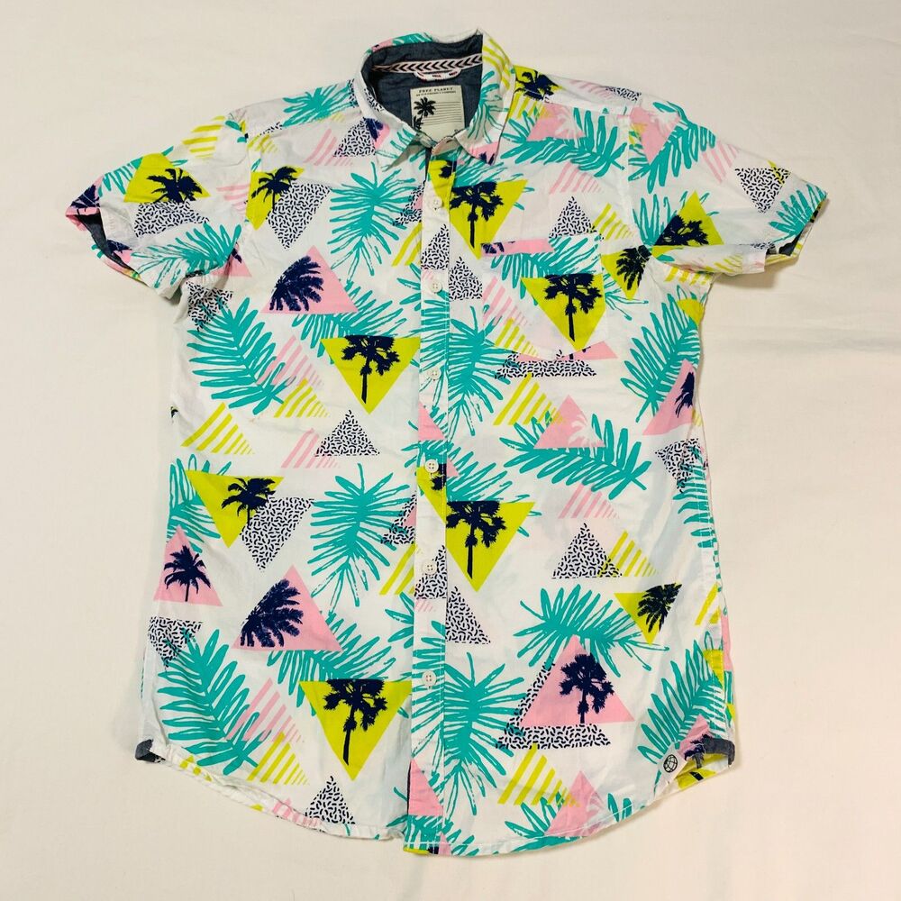 Hawaiian Green and Pink Button Up Shirt - Size XS